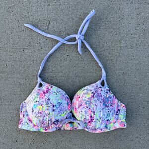 Victoria's Secret 36B The Gorgeous Add 2 Cups Halter Top Bikini Neon Splatter